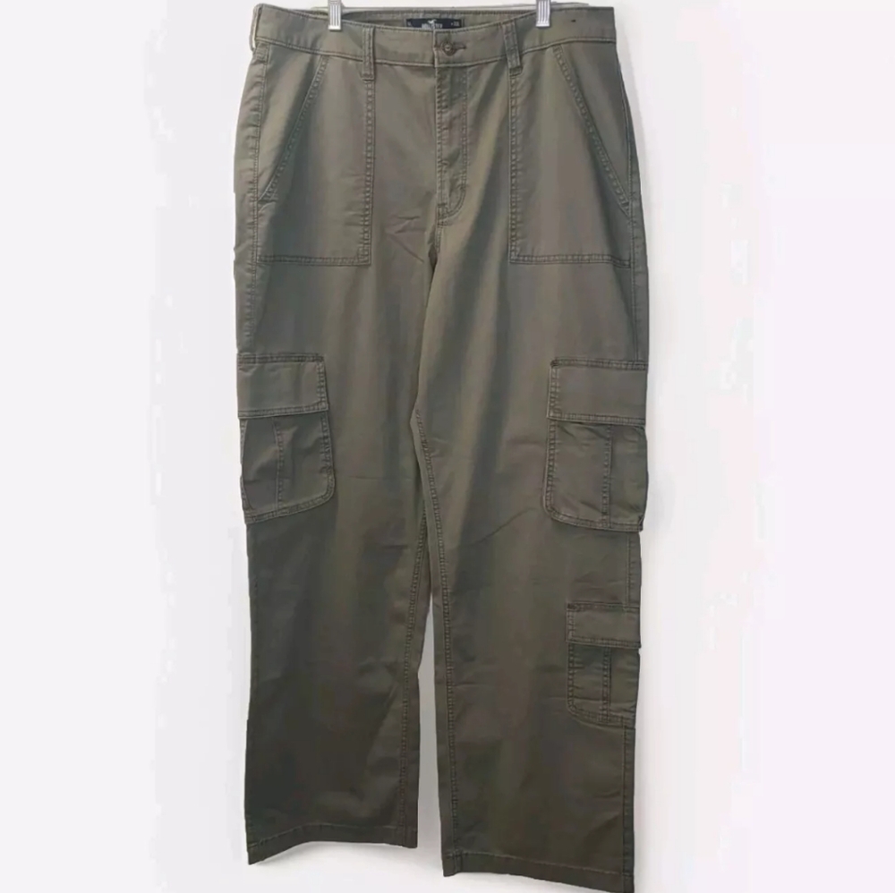 Hollister Ultra High Rise Baggy Dad Cargo Pants Woman 16 Long Drab Green Grunge - Picture 1 of 8